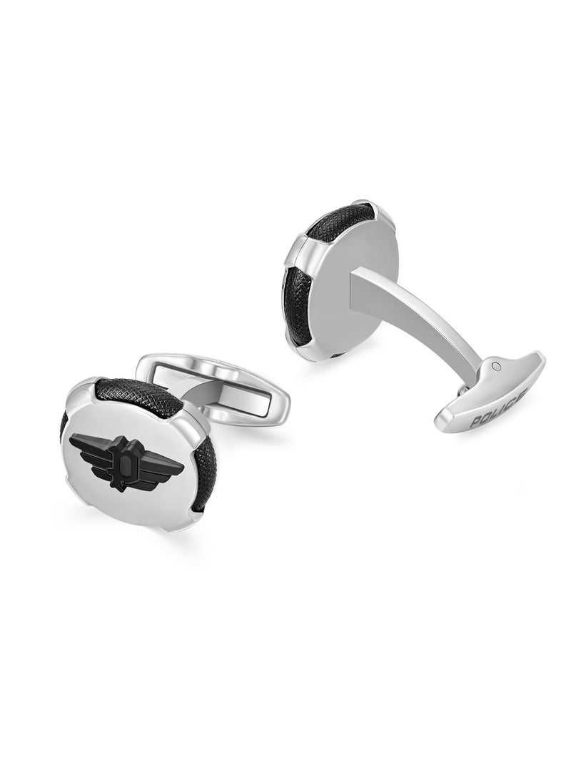 Police Knurl Stainless Steel Gents Cufflinks with Black Police Wings Logo- 18mm