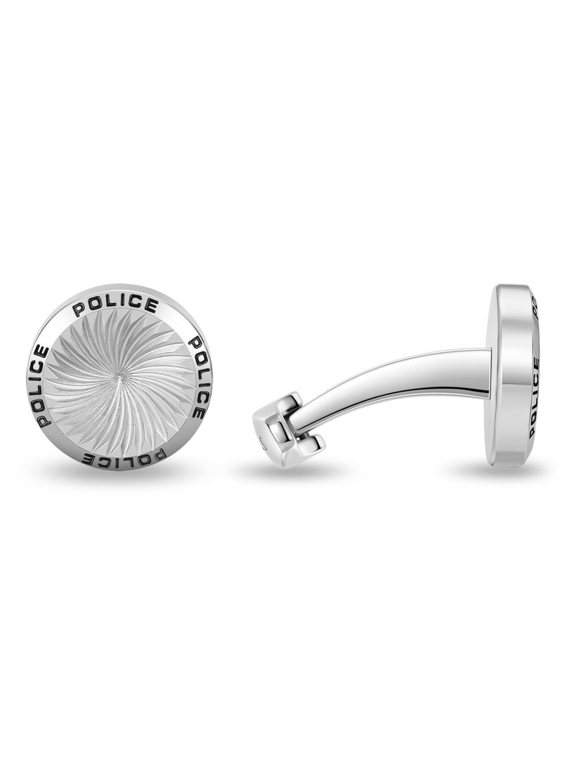 Police Gyre Stainless Steel Gents Cufflinks with Black Inlay Logo - 18mm