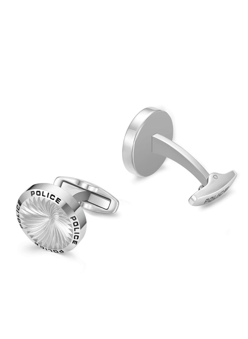 Police Gyre Stainless Steel Gents Cufflinks with Black Inlay Logo - 18mm