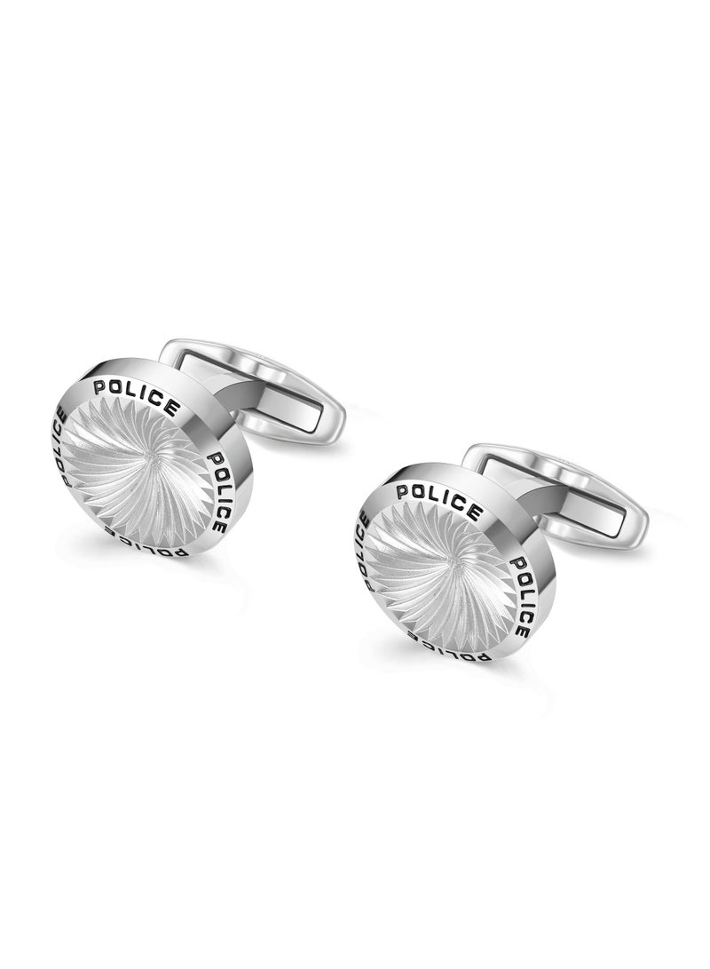 Police Gyre Stainless Steel Gents Cufflinks with Black Inlay Logo - 18mm