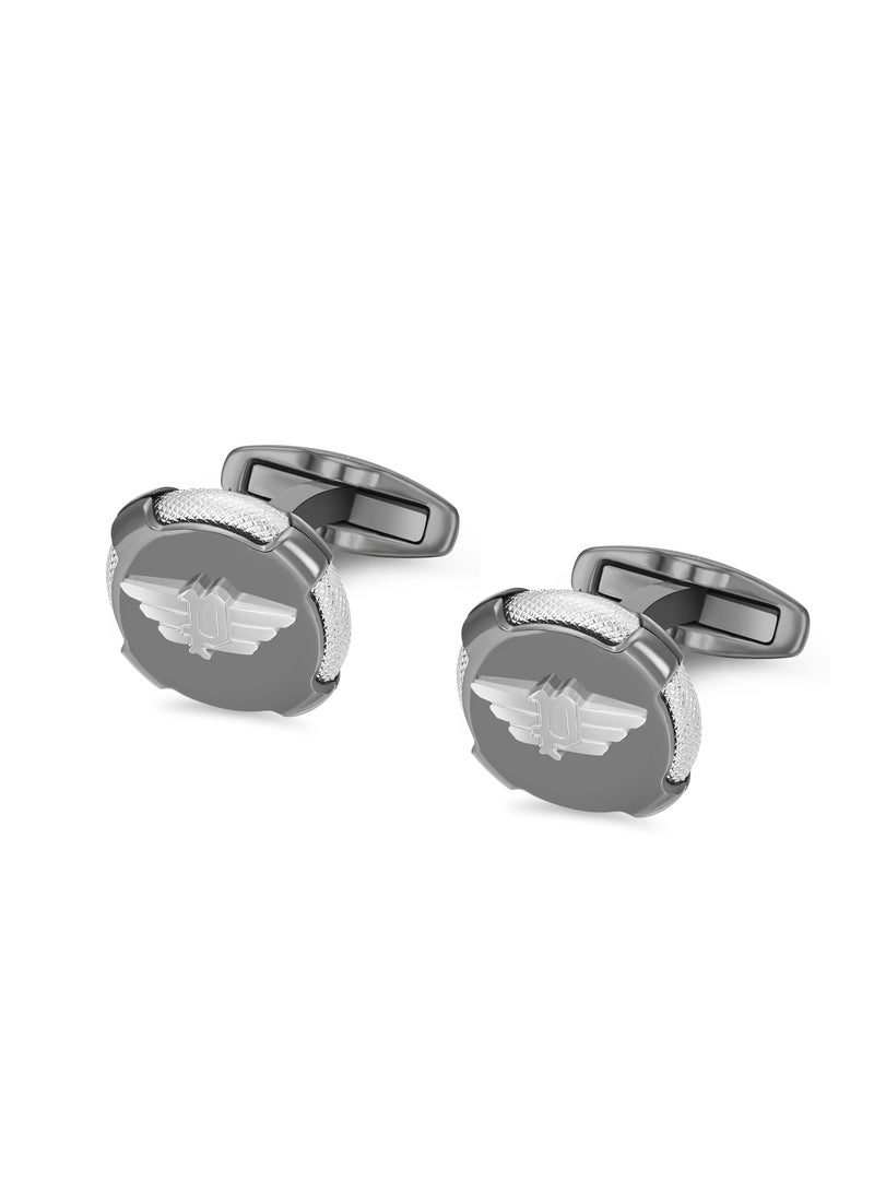 Police Knurl Gun Metal Stainless Steel Gents Cufflinks - 18mm