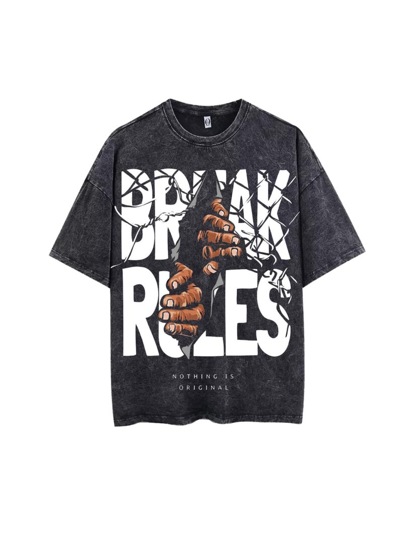 Unisex Oversized Graphic T-Shirt - Break the Rules Vintage Black