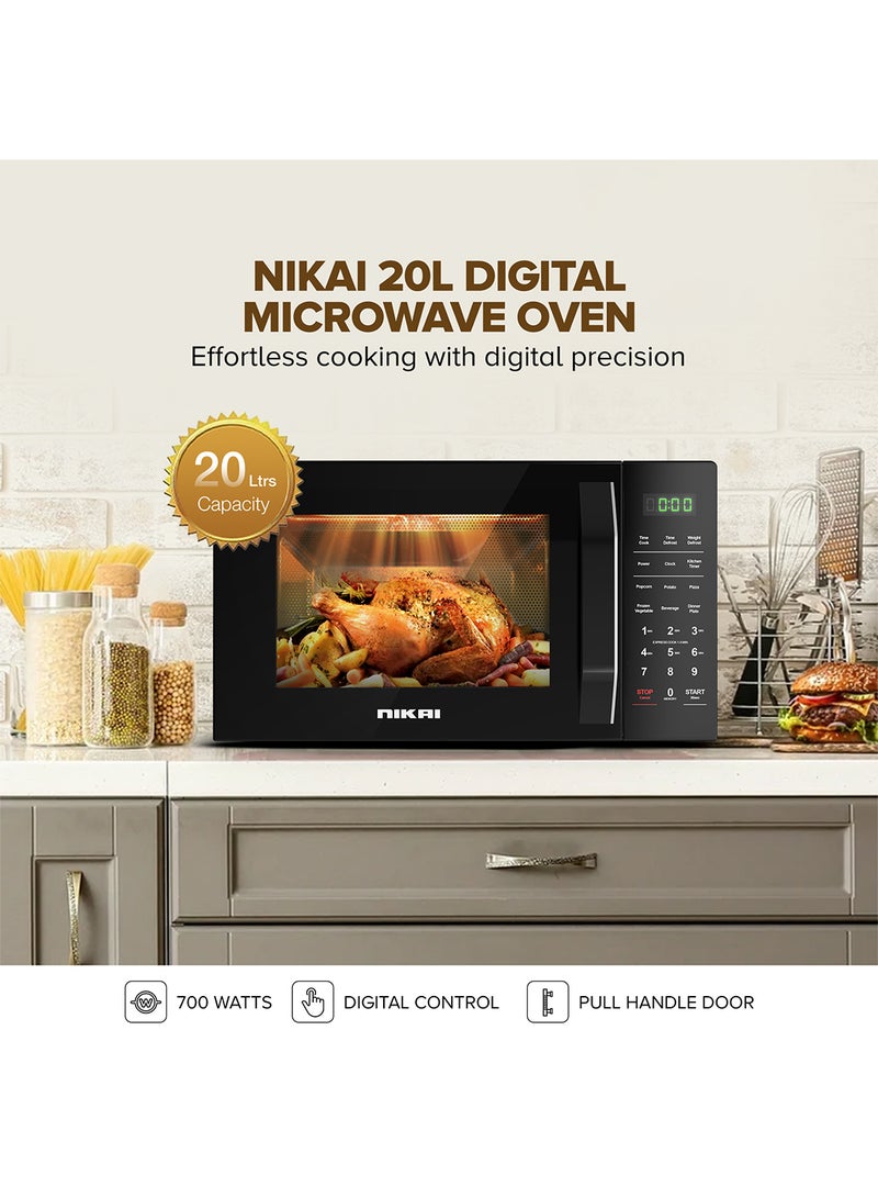 700W 20L Microwave Oven, Digital Touch Control, Child Safety-Lock, 11 Power Levels & 6 Auto Menus, Cooking End Singnal, Touch Control Panel, Convenient Pull Hand Door, 2 Year Warranty 20 L 700 W NMO2110DB Black