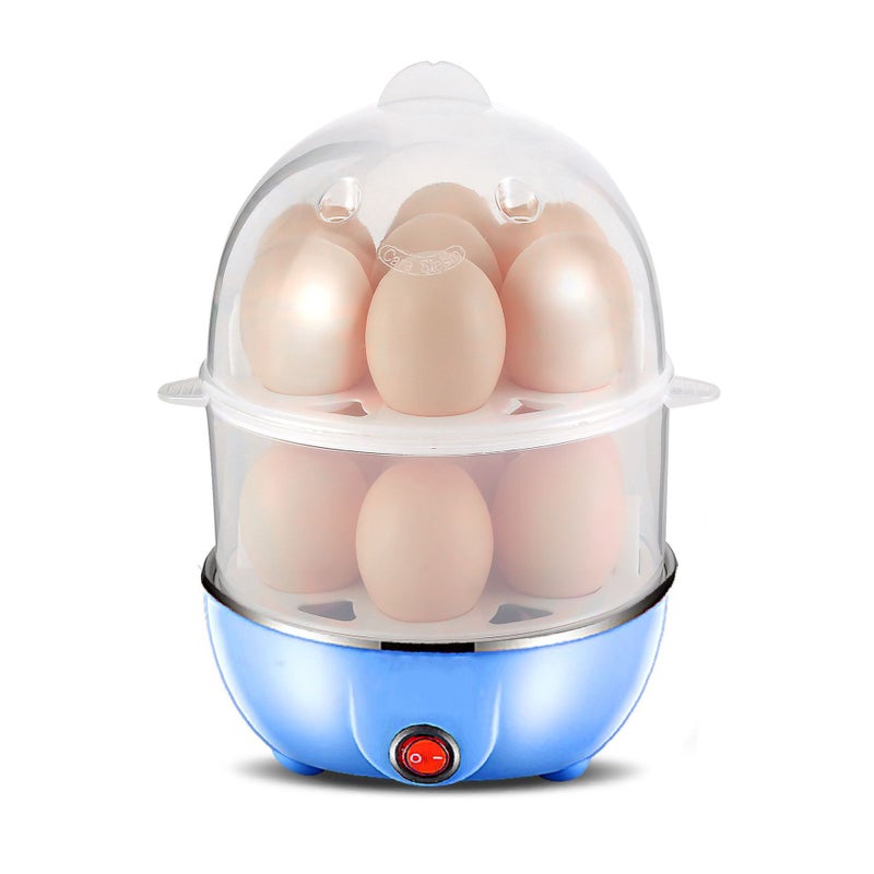 Dual Layer Electric Egg Boiler Stainless Steel Breakfast Steamer Blue double layer