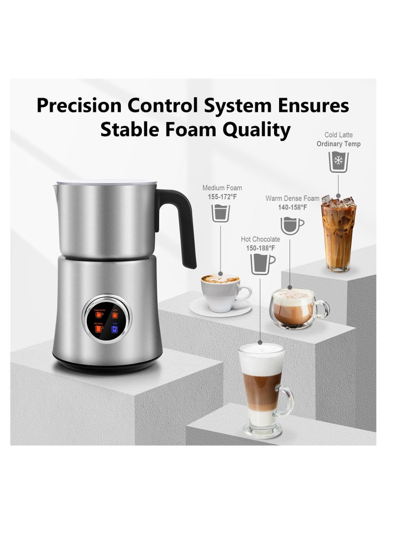 4-in-1 Detachable Milk Frother and Steamer, 650 ML Automatic Hot & Cold Foam Maker and Milk Warmer for Latte, Cappuccino, Hot Chocolate, Knob Control, Dishwasher Safe, Sliver