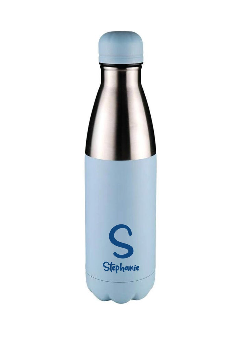 Personalised Water Bottle With Blue Text