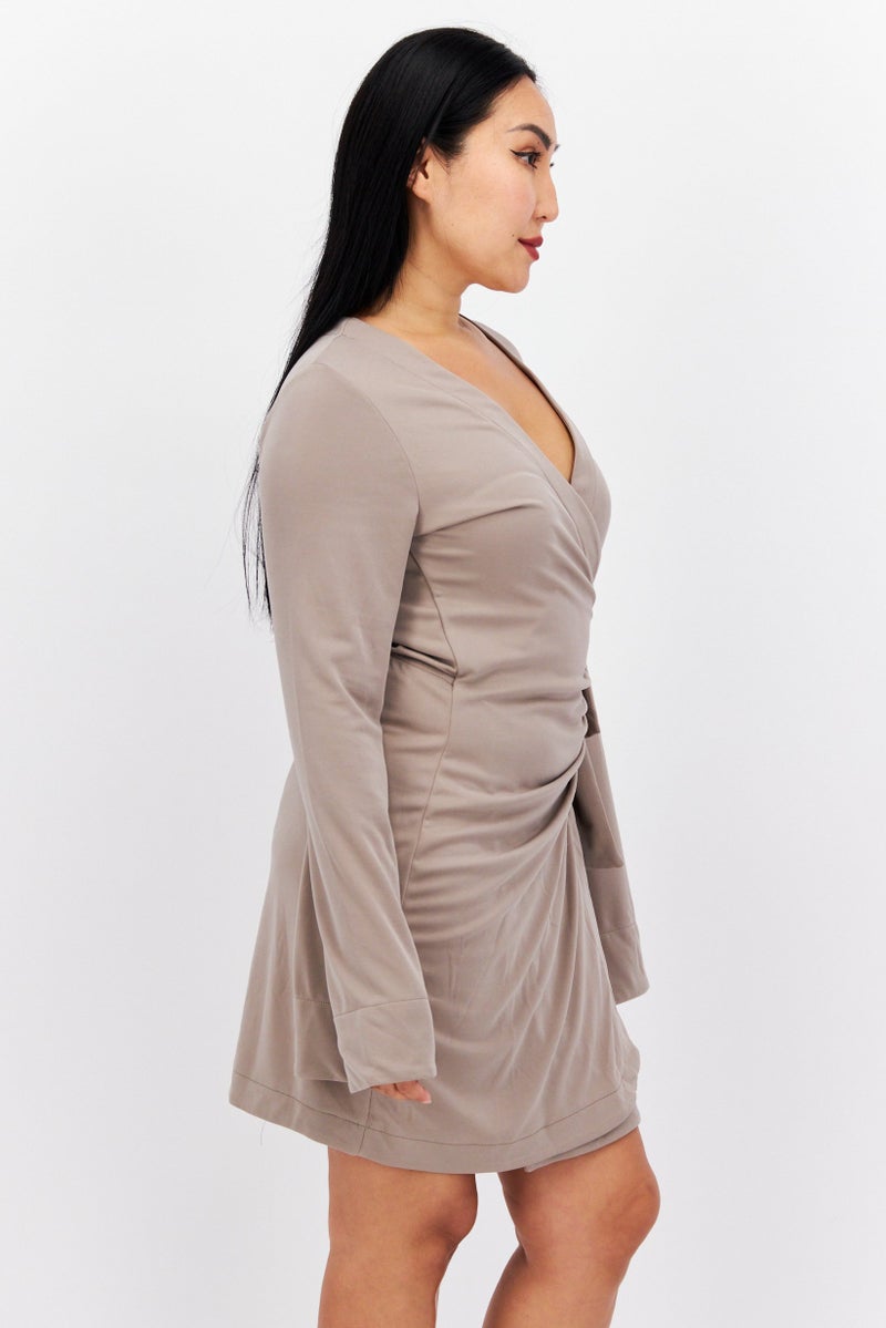 Women Plain Mini Dress, Taupe