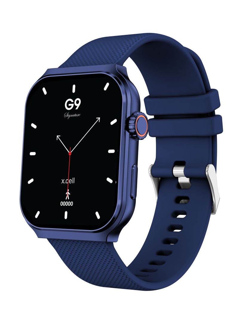 G9 Signature Unisex Smart Watch, 2.01” HD Display with IP67 Water Proof, Fitness Tracker with 107 Workout Options, 7+ Days Battery with Wireless Charging, Compatible with iOS & Android - Blue