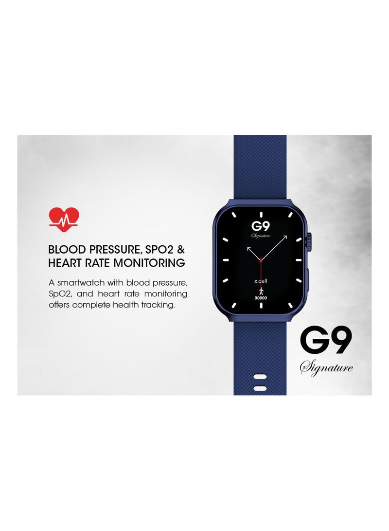G9 Signature Unisex Smart Watch, 2.01” HD Display with IP67 Water Proof, Fitness Tracker with 107 Workout Options, 7+ Days Battery with Wireless Charging, Compatible with iOS & Android - Blue