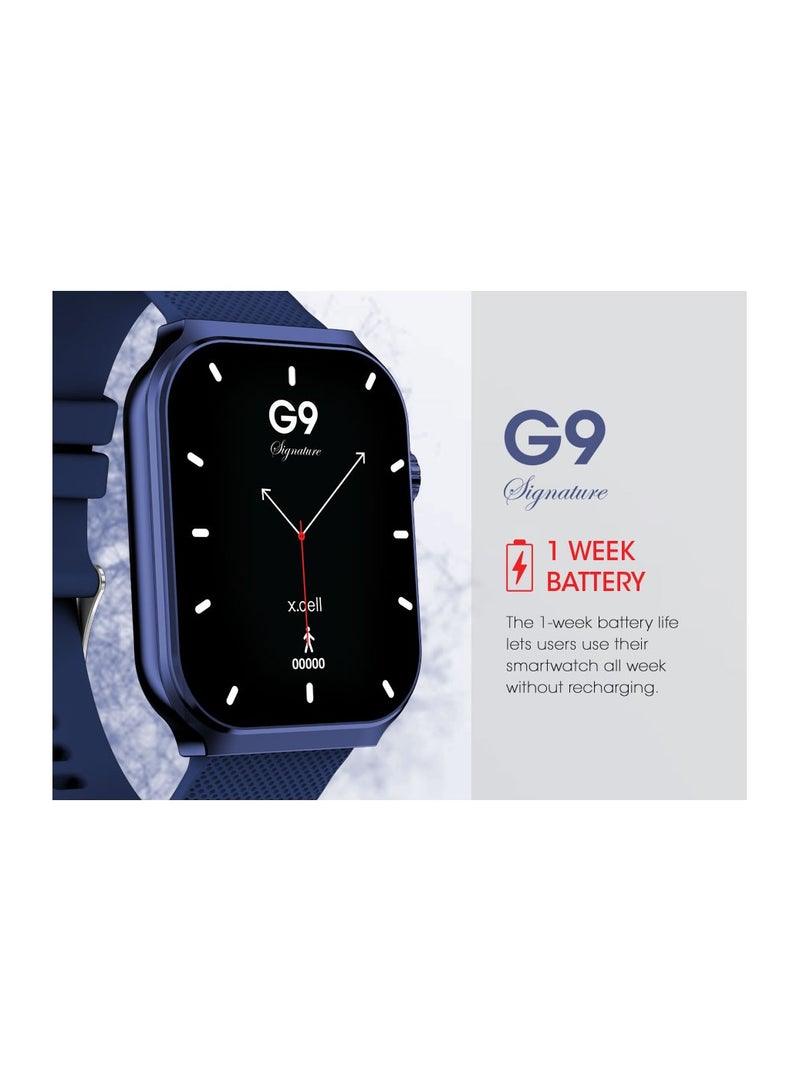 G9 Signature Unisex Smart Watch, 2.01” HD Display with IP67 Water Proof, Fitness Tracker with 107 Workout Options, 7+ Days Battery with Wireless Charging, Compatible with iOS & Android - Blue