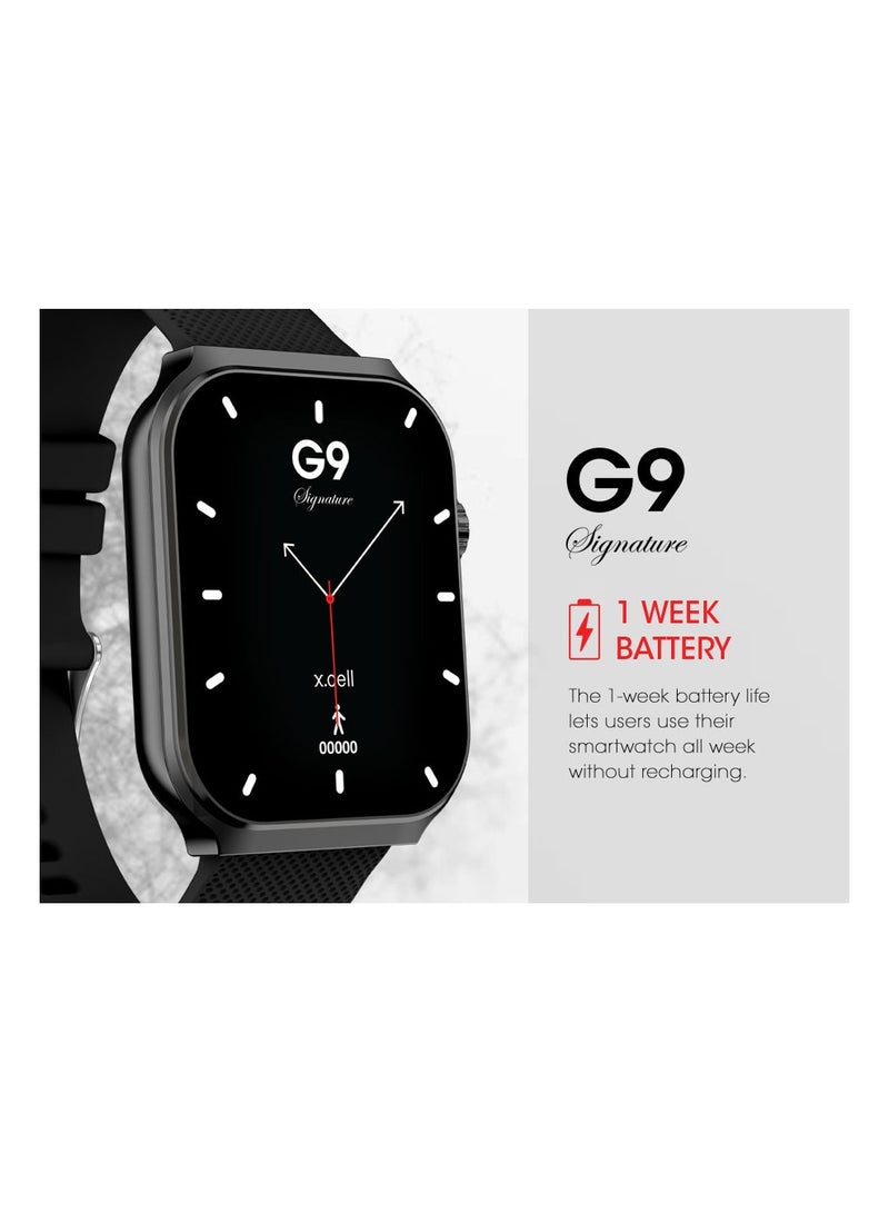 G9 Signature Unisex Smart Watch, 2.01” HD Display with IP67 Water Proof, Fitness Tracker with 107 Workout Options, 7+ Days Battery with Wireless Charging, Compatible with iOS & Android - Black