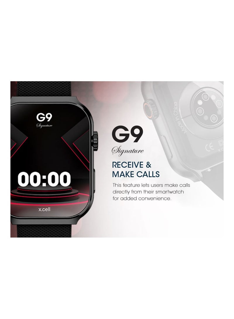 G9 Signature Unisex Smart Watch, 2.01” HD Display with IP67 Water Proof, Fitness Tracker with 107 Workout Options, 7+ Days Battery with Wireless Charging, Compatible with iOS & Android - Black