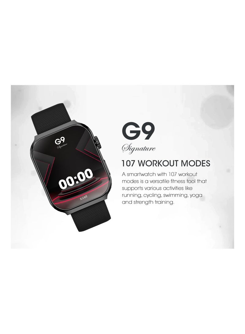 G9 Signature Unisex Smart Watch, 2.01” HD Display with IP67 Water Proof, Fitness Tracker with 107 Workout Options, 7+ Days Battery with Wireless Charging, Compatible with iOS & Android - Black