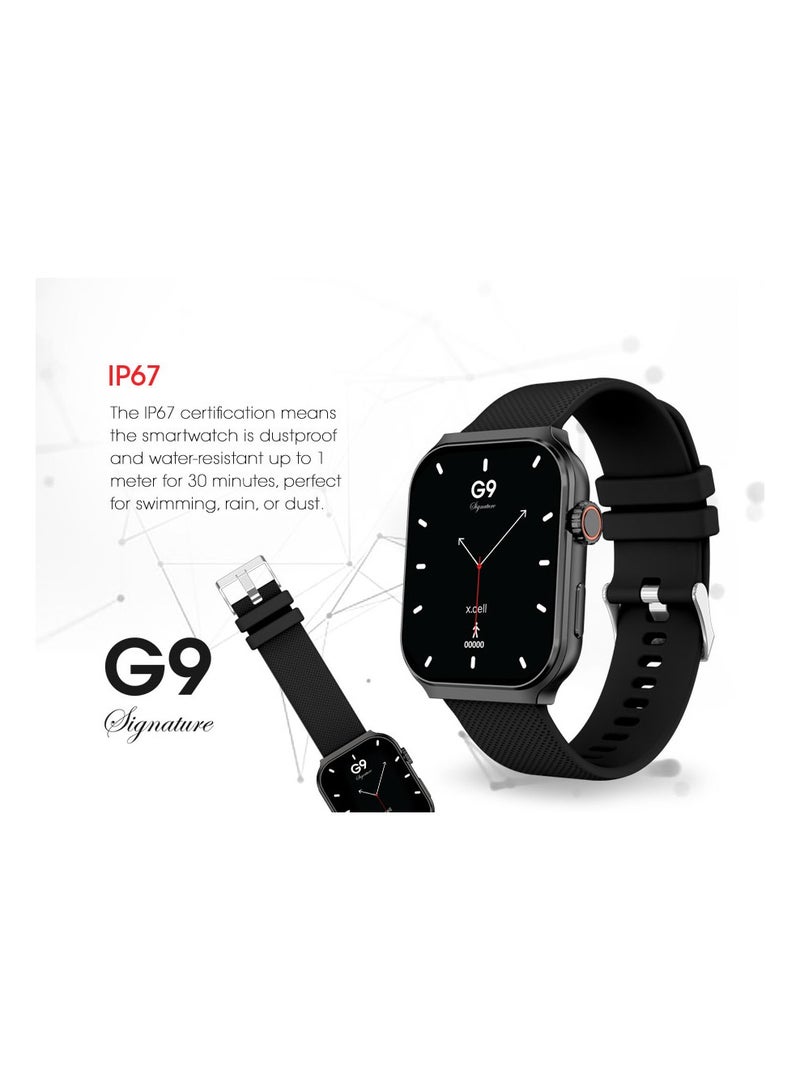 G9 Signature Unisex Smart Watch, 2.01” HD Display with IP67 Water Proof, Fitness Tracker with 107 Workout Options, 7+ Days Battery with Wireless Charging, Compatible with iOS & Android - Black