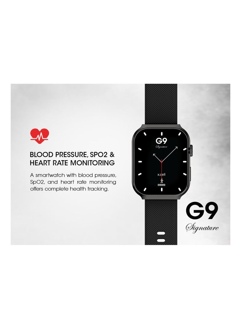 G9 Signature Unisex Smart Watch, 2.01” HD Display with IP67 Water Proof, Fitness Tracker with 107 Workout Options, 7+ Days Battery with Wireless Charging, Compatible with iOS & Android - Black