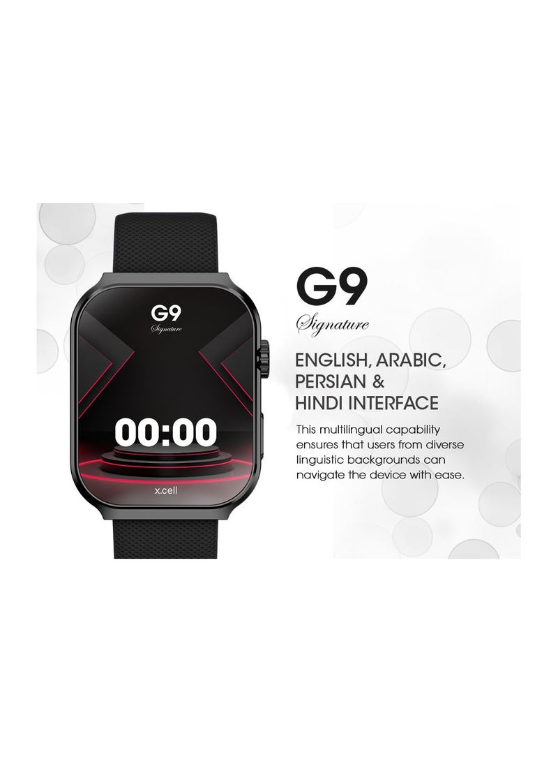 G9 Signature Unisex Smart Watch, 2.01” HD Display with IP67 Water Proof, Fitness Tracker with 107 Workout Options, 7+ Days Battery with Wireless Charging, Compatible with iOS & Android - Black