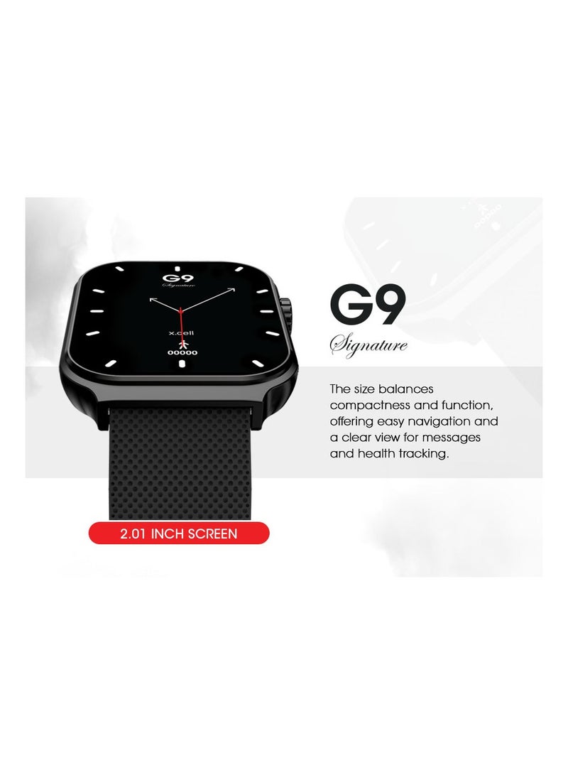 G9 Signature Unisex Smart Watch, 2.01” HD Display with IP67 Water Proof, Fitness Tracker with 107 Workout Options, 7+ Days Battery with Wireless Charging, Compatible with iOS & Android - Black