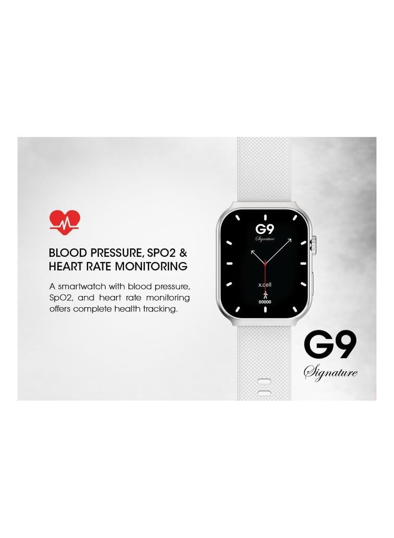 G9 Signature Unisex Smart Watch, 2.01” HD Display with IP67 Water Proof, Fitness Tracker with 107 Workout Options, 7+ Days Battery with Wireless Charging, Compatible with iOS & Android - White
