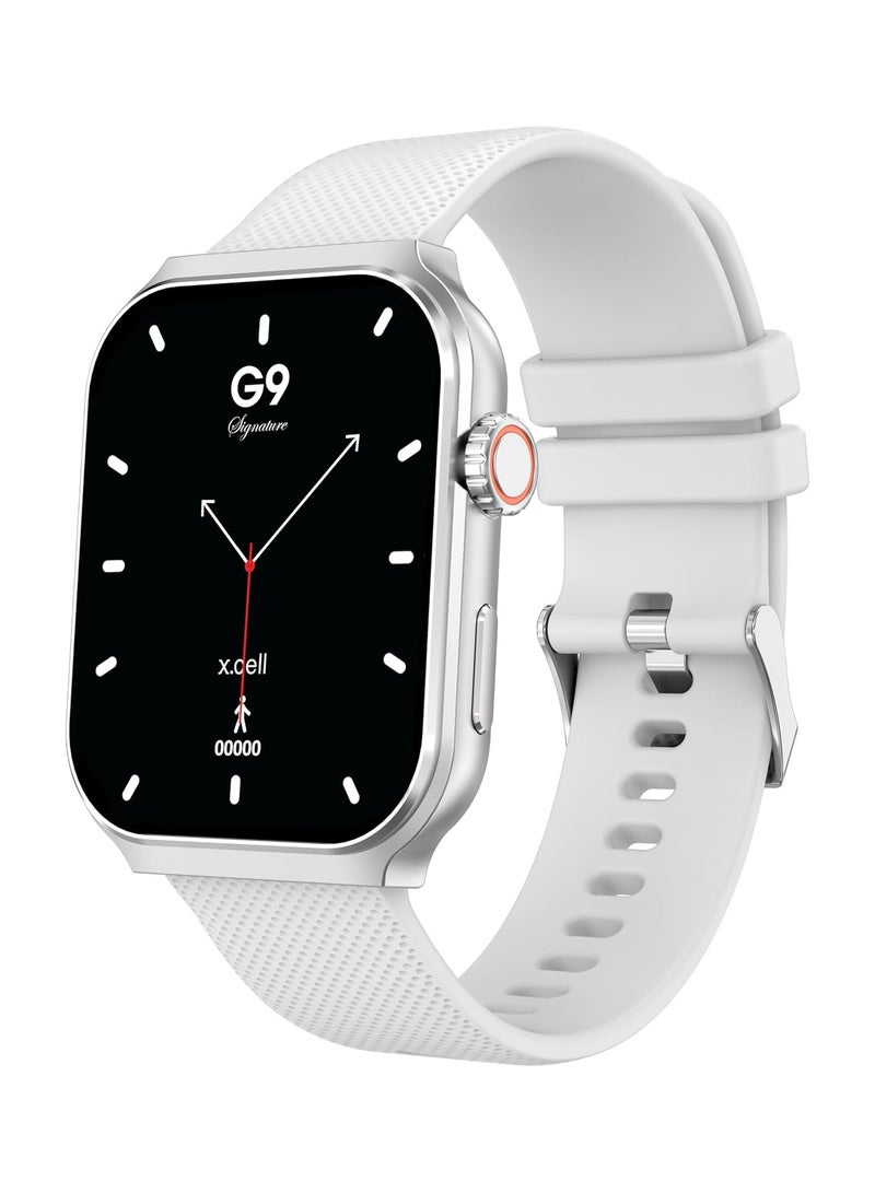G9 Signature Unisex Smart Watch, 2.01” HD Display with IP67 Water Proof, Fitness Tracker with 107 Workout Options, 7+ Days Battery with Wireless Charging, Compatible with iOS & Android - White