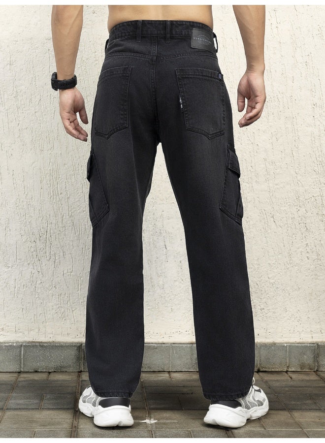 Men Black Jeans - Relaxed Tapered Fit for Comfort