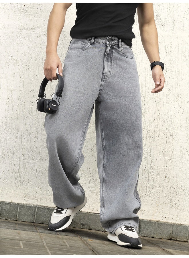 Men Grey Jeans - Baggy Loose Fit for Casual Style