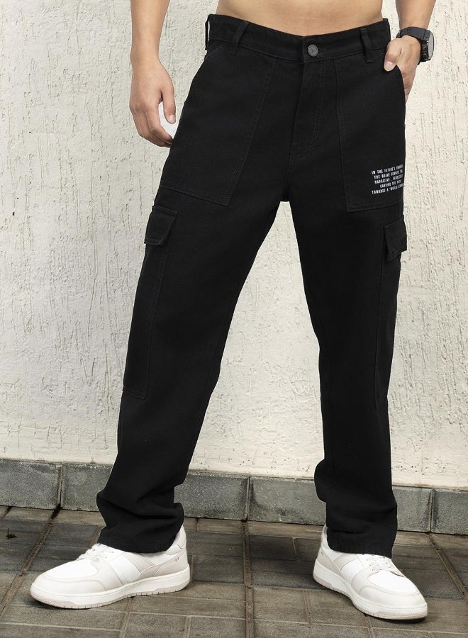 Men Black Jeans - Relaxed Tapered Fit for Everyday Use