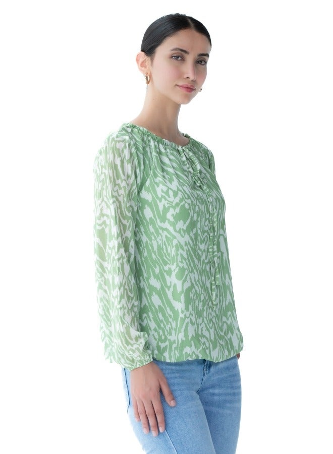 Green Printed Long Sleeve Blouse