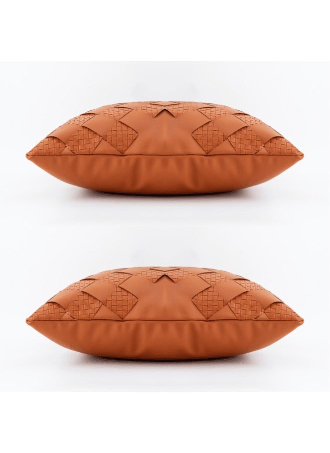 MAAC Home Set of 2 Cushion Cover Twill Fabric PU Leather Solid Color Modern Style Cushion - OrangePremium Modern Minimalist Elegant design for Sofa Couch Bed Chair