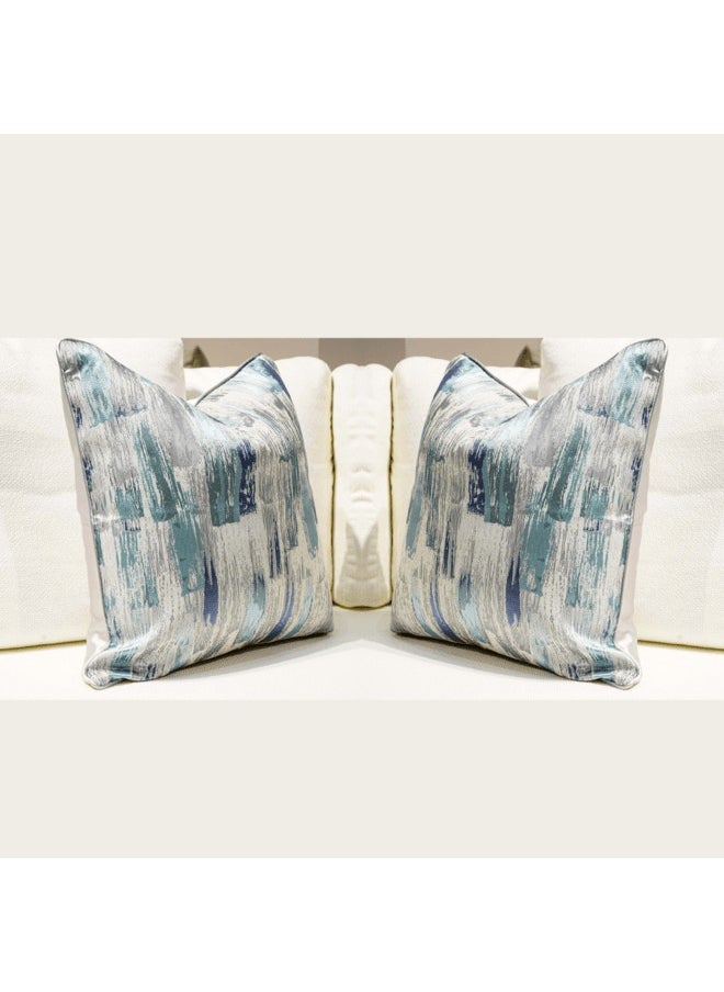 MAAC Home Set of 2 Cushion Cover Abstract Art with Stripes, Decorative Vintage Artwork Lines Cushion Cover- Blue-WhitePremium Modern Minimalist Elegant design for Sofa Couch Bed Chair