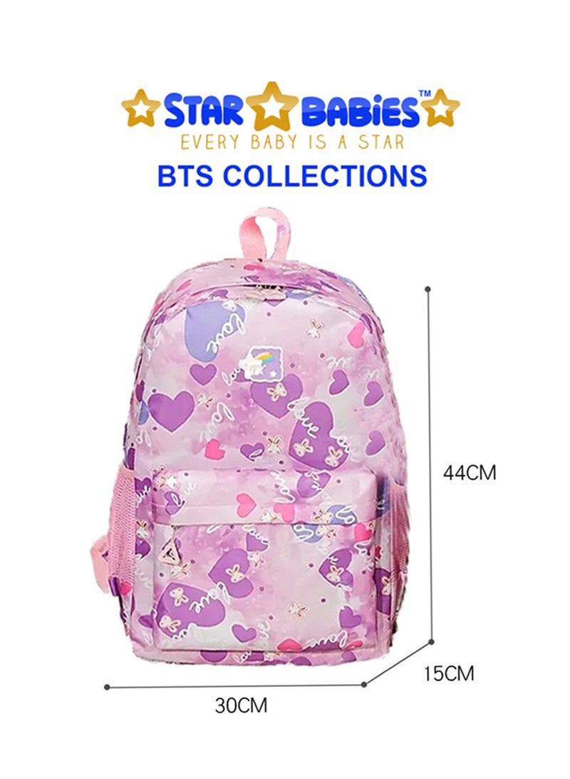Star Babies BTS Collections - Colorful Backpack, Cute Preppy Style Travel Schoolbag,  BPA Free Lunch Box  with Spoon and Fork - Pack of 2 - Pink