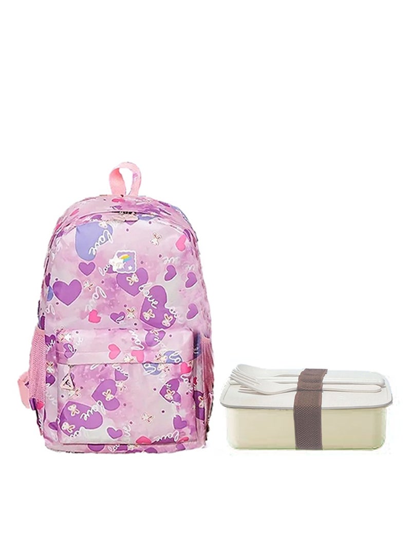 Star Babies BTS Collections - Colorful Backpack, Cute Preppy Style Travel Schoolbag,  BPA Free Lunch Box  with Spoon and Fork - Pack of 2 - Pink