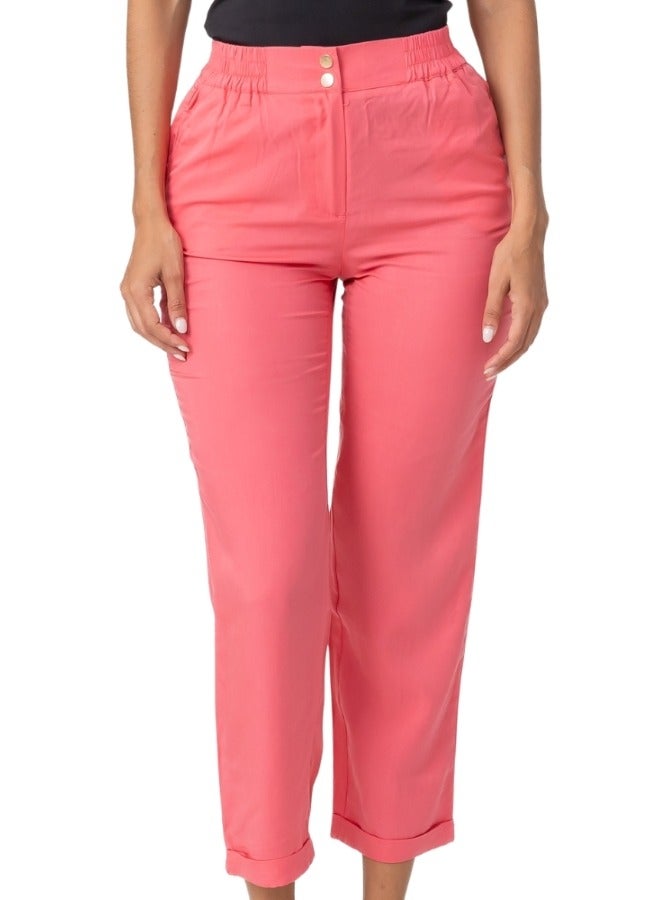 High-Waisted Cropped Dress Pants - Coral Pink