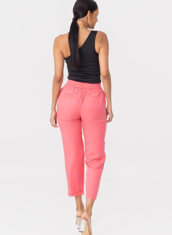 High-Waisted Cropped Dress Pants - Coral Pink