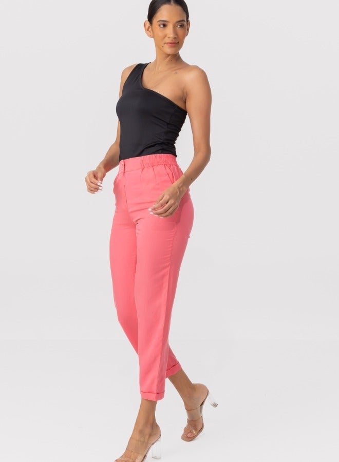 High-Waisted Cropped Dress Pants - Coral Pink