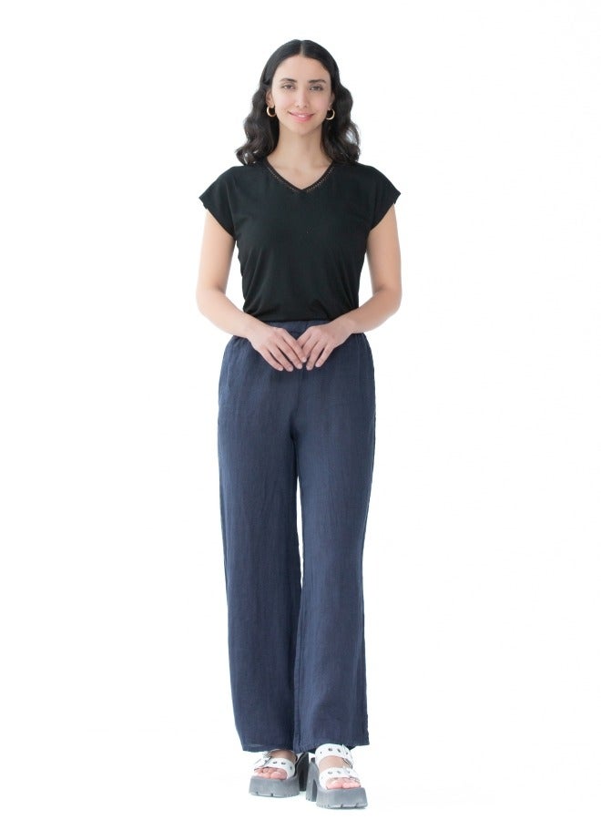 Navy Blue Wide-Leg Pants