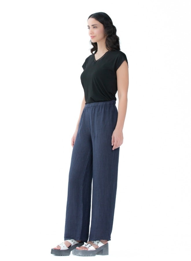 Navy Blue Wide-Leg Pants