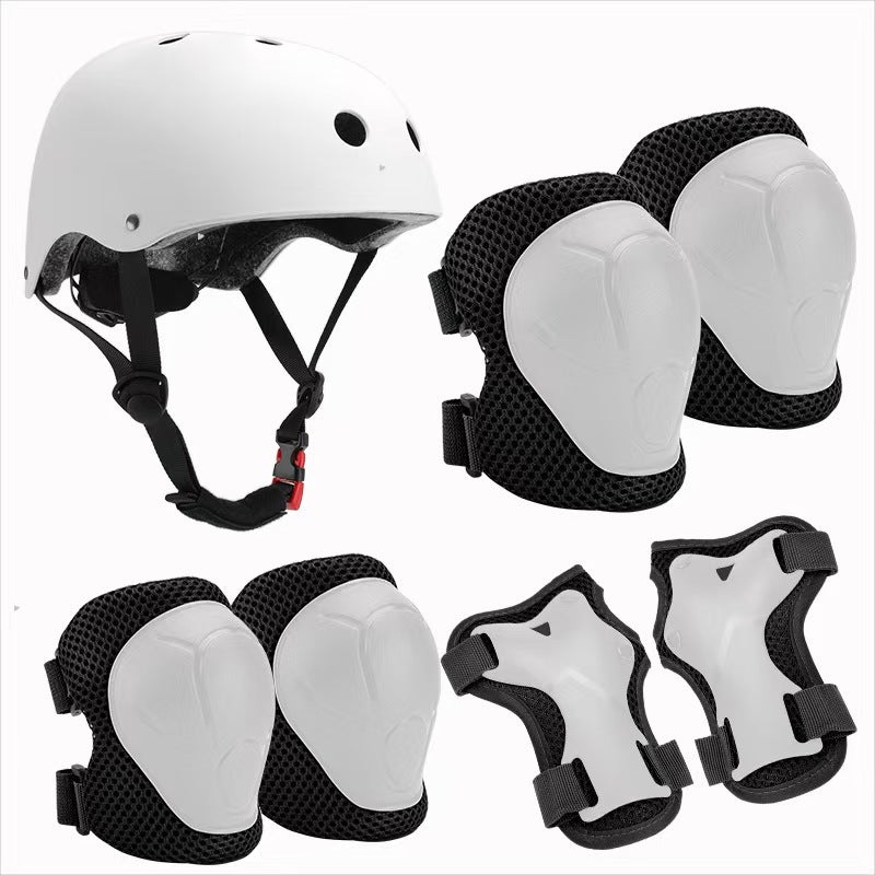 Kids Skateboard Protective Gear Set White seven-piece set (helmet knee pads elbow pads)