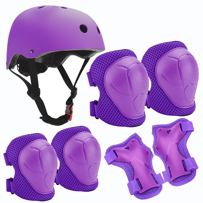 Kids Skateboard Protective Gear Set Purple seven-piece set (helmet knee pad elbow pad hand pad)