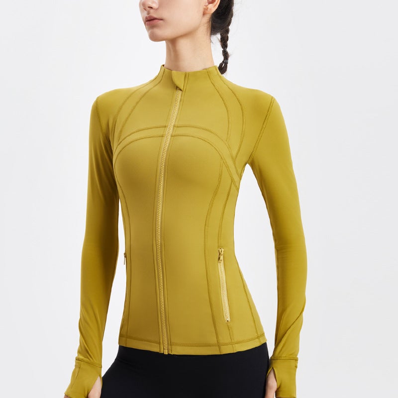 New Long Sleeve Yoga Jacket Breathable Womens Fitness GearWT03 Upgraded Mustard Yellow WT03 Upgraded Mustard Yellow