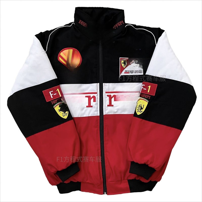 Vintage F1 Racing Jacket Embroidered Cotton CoatBlack red and white shell (thick cotton) Black red and white shell (thick cotton)