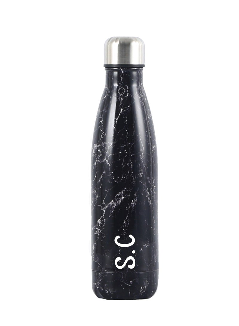 Personalised Black Marble Stainless Steel Water Bottle 500ML
