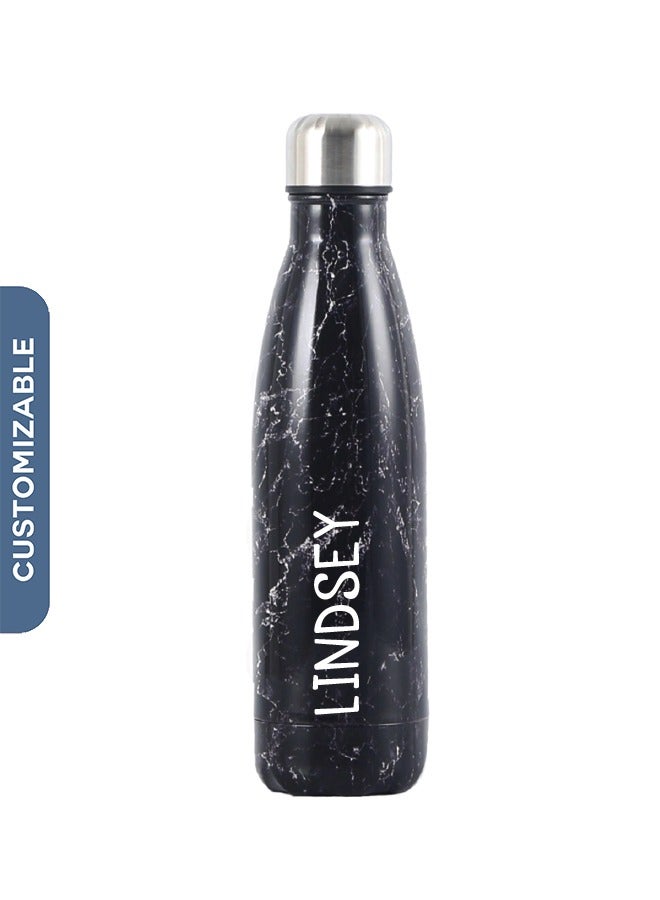 Personalised Black Marble Stainless Steel Water Bottle 500ML
