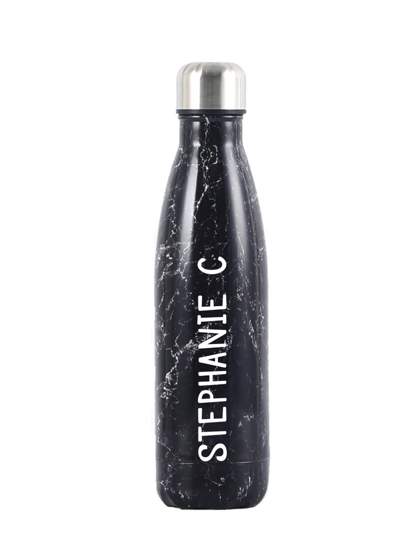 Personalised Black Marble Stainless Steel Water Bottle 500ML