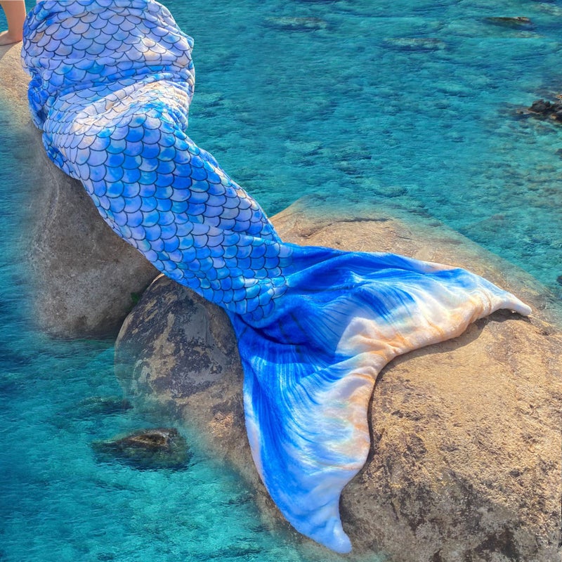 Kids Mermaid Tail Sleeping Bag Flannel Blanket lake blue