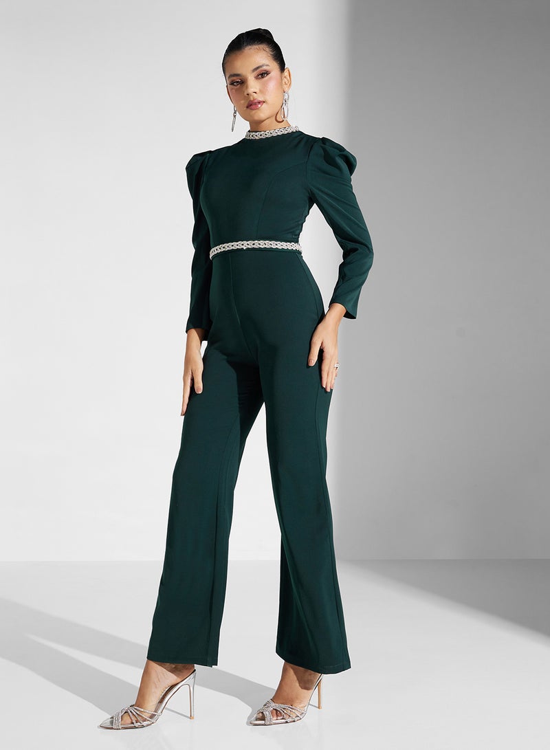 pleated shoulder jumpsuit