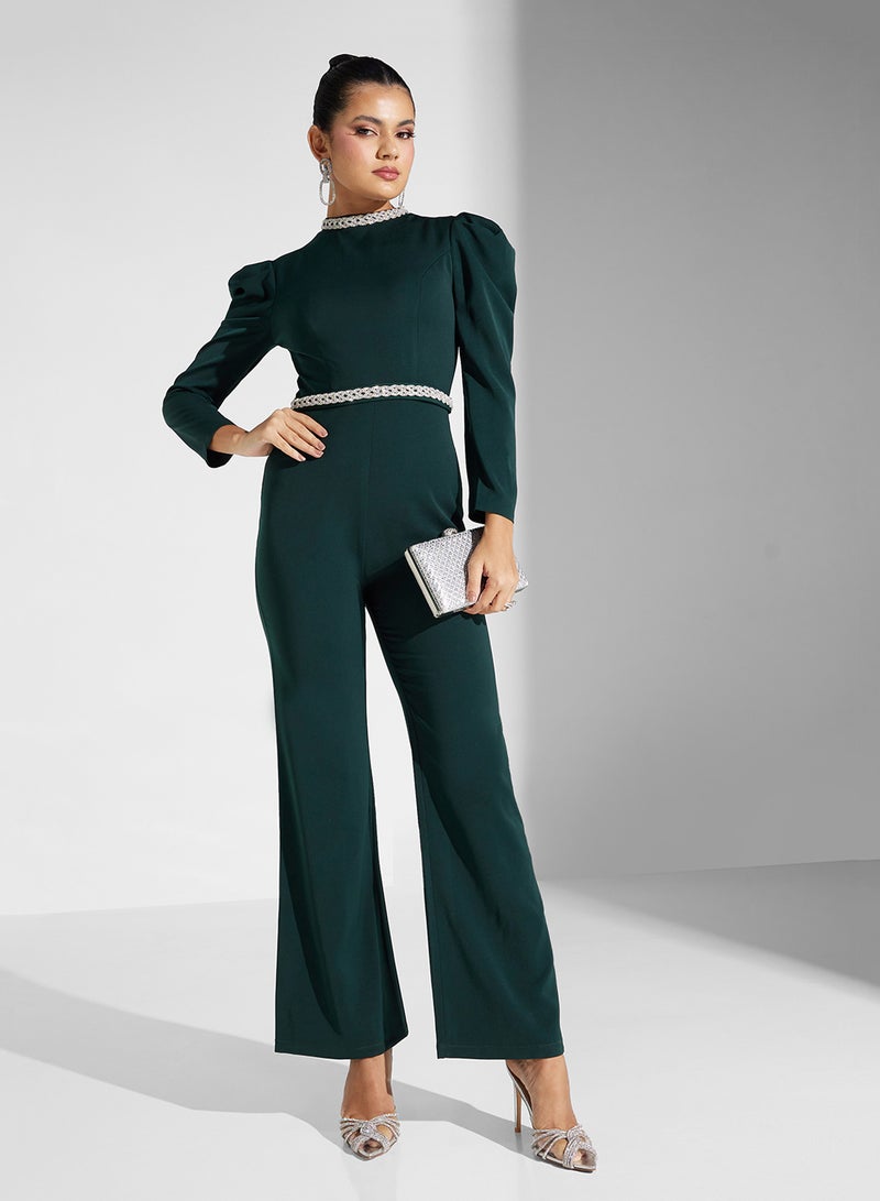 pleated shoulder jumpsuit