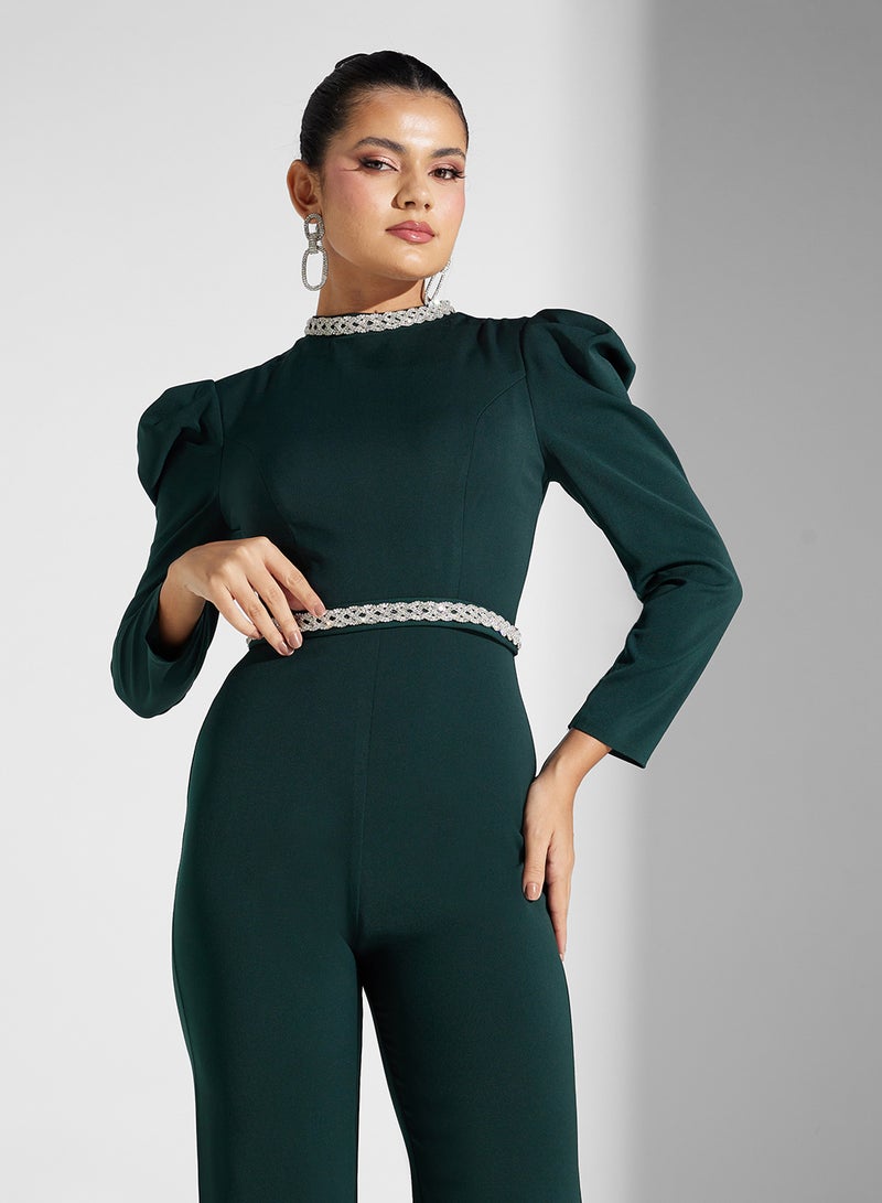 pleated shoulder jumpsuit