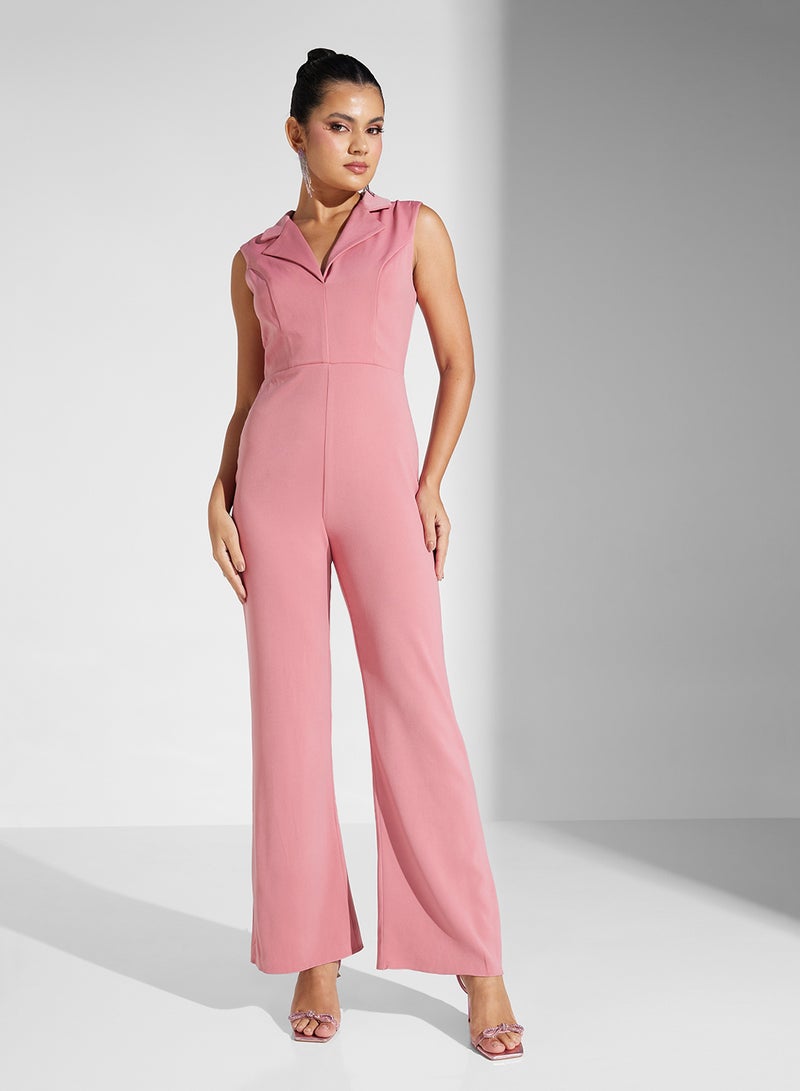 Blazer neck crepe jumpsuit