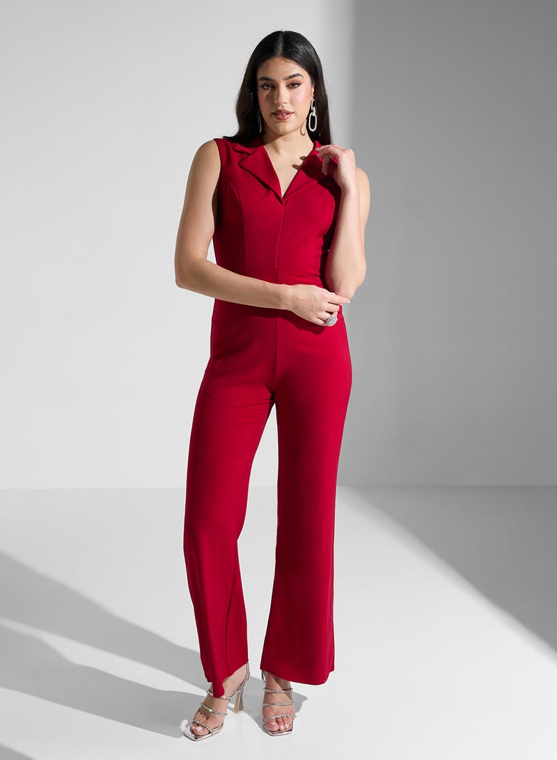 Blazer neck crepe jumpsuit