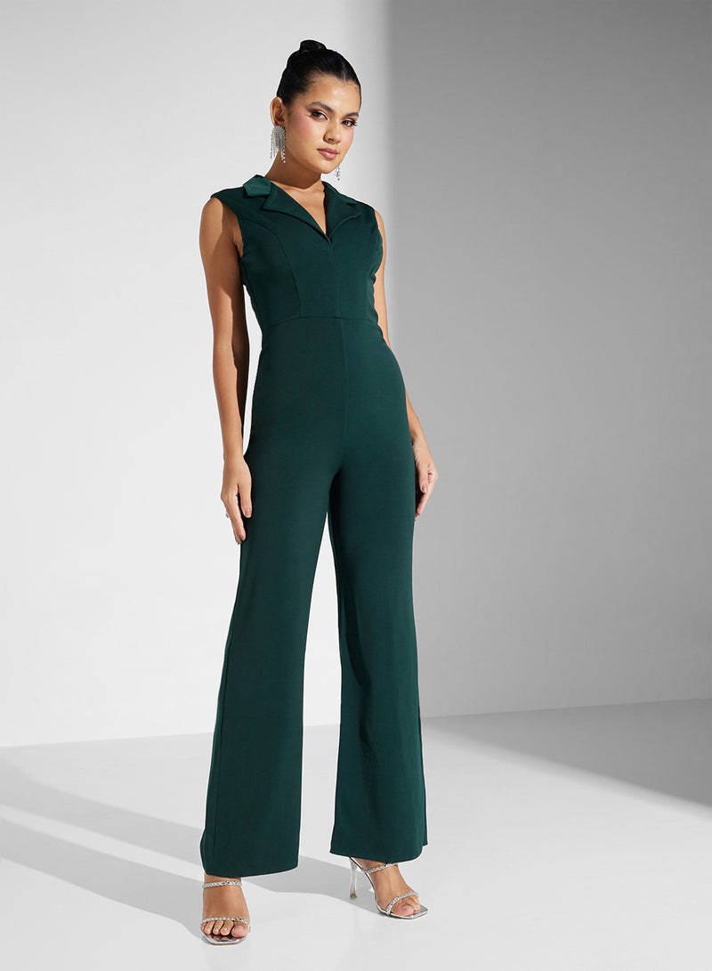 Blazer neck crepe jumpsuit